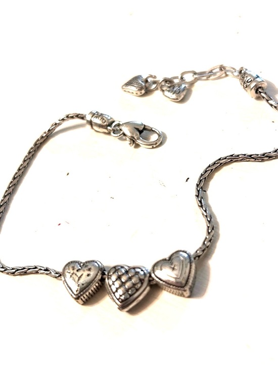 Brighton Jewelry - Brighton silver-plated Triple Heart Anklet Bracelet 9" to 10" adjustable length
